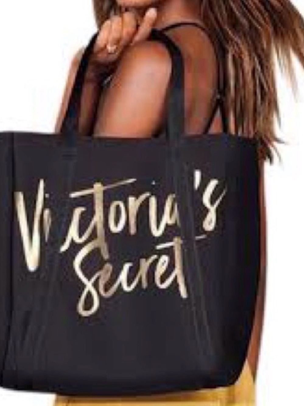 Victoria's Secret Black Tote with Gold Script Logo